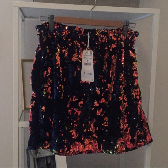 Zara Multicolored Sequined Velvet skirt - Picture 4 of 4